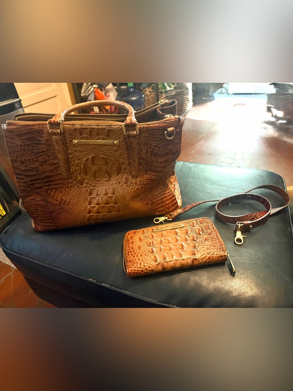Brahmin  Tote Bag in Tan w/ Matching wallet